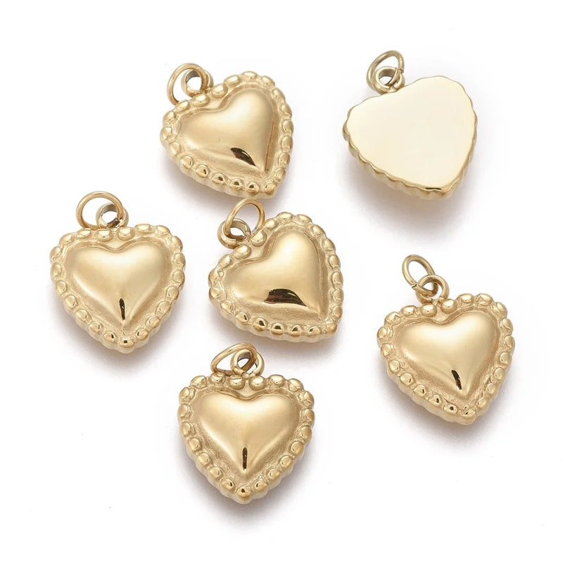 10pcs Golden Heart Charms for Women jewelry making DIY - Stainless Steel