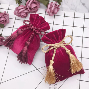 10pcs Gray Velvet Bags With Tassel 11x15cm Purple Red Pouches