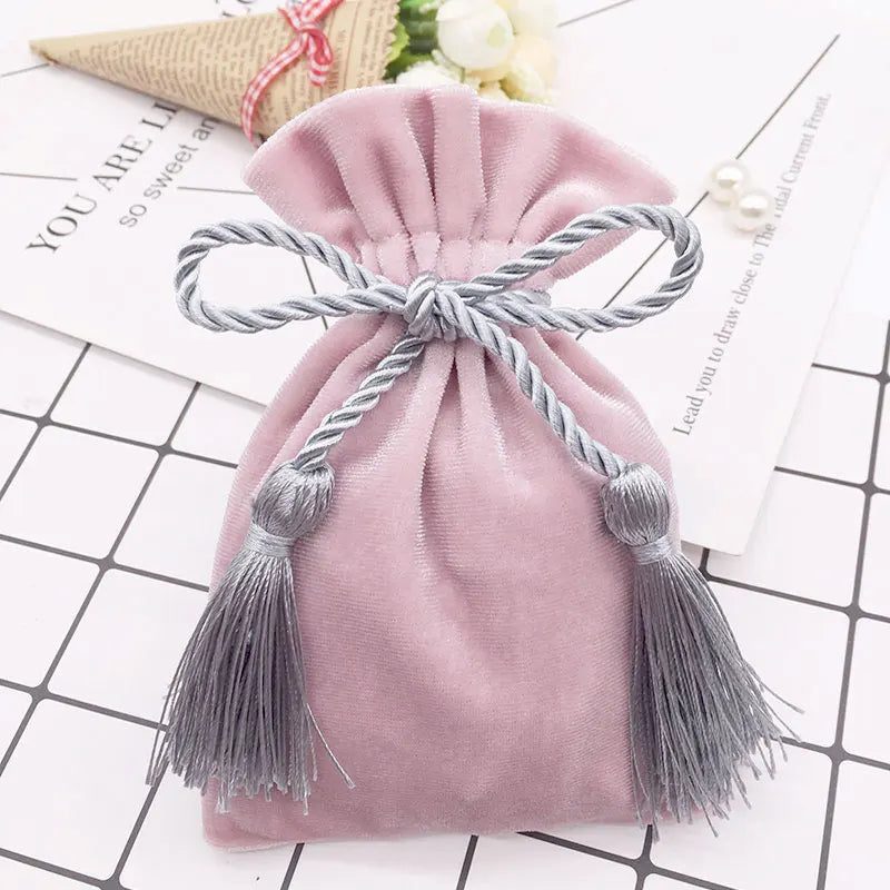 10pcs Gray Velvet Bags With Tassel 11x15cm Purple Red Pouches