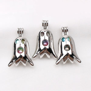 10pcs Halloween Ghost Pearl Cage Pendant Silver Plated Oil Diffuser Necklace