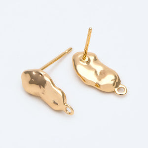 10pcs Hammered Irregular Ear Posts, 18K Plated Brass