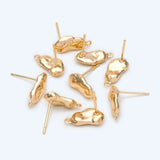 10pcs Hammered Irregular Ear Posts, 18K Plated Brass