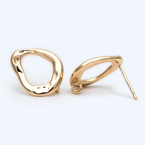 10pcs Hammered Teardrop Ear Posts, 18K Plated Brass