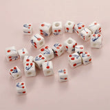 10pcs Hand Painted Cherry Square Ceramic Beads 8x8mm 10x10mm