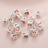 10pcs Hand Painted Cherry Square Ceramic Beads 8x8mm 10x10mm