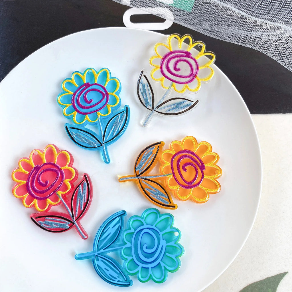 10pcs Colorful Flower Pendants for DIY Jewelry Making