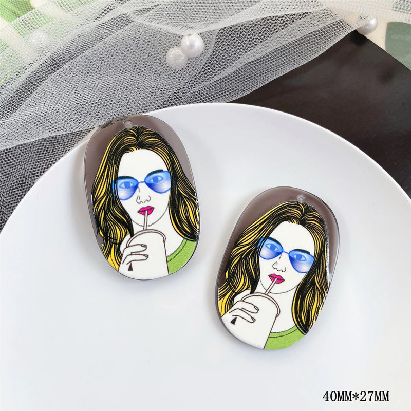 10pcs Acrylic Girls Pendants for Diy Jewelry Making