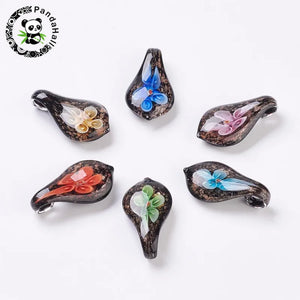 10pcs Flower Drop Glass Lampwork Charms for DIY Jewelry Making