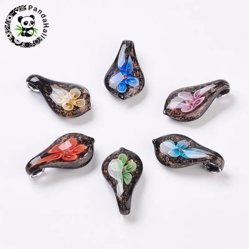 10pcs Flower Drop Glass Lampwork Charms for DIY Jewelry Making