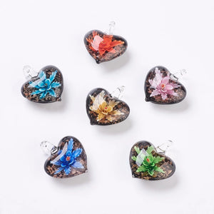 10pcs Lampwork Heart Pendants Inner Flower Pendant Mix for Necklace Making