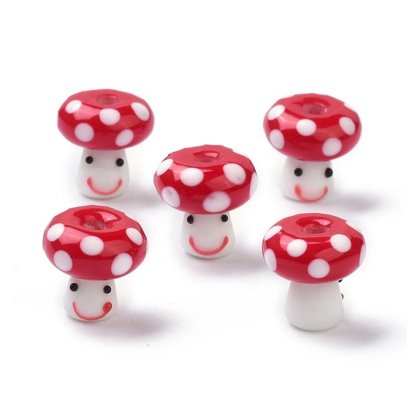 10pcs Lampwork Mushroom Beads for Jewelry Making DIY Crafts, 13x13mm