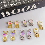 10pcs Rabbit Pendant Charms Rhinestone Silver Base for DIY Jewelry Making
