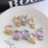 10pcs Rabbit Pendant Charms Rhinestone Silver Base for DIY Jewelry Making