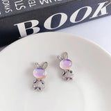 10pcs Rabbit Pendant Charms Rhinestone Silver Base for DIY Jewelry Making