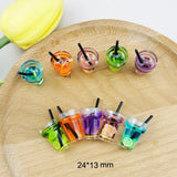10pcs Resin Fruit Drink Charms Pendant for DIY Jewelry, 3D Lemon Bottle Charm