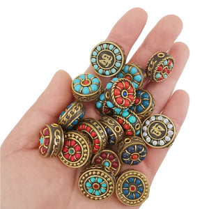 10pcs Retro Tibetan Beads Antique Golden Red Nepal Bead for Jewelry Making