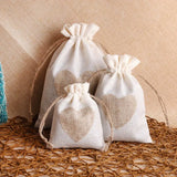 10pcs Heart Flax Packaging Pouches Wedding Drawstring Gift Bags