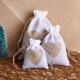 10pcs Heart Flax Packaging Pouches Wedding Drawstring Gift Bags