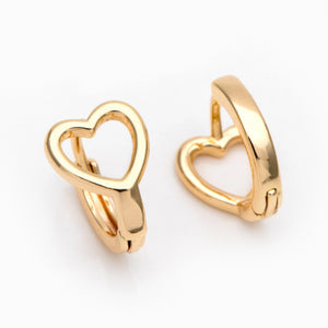 10 Heart Hoop Earrings, 18K Plated Brass Hooks