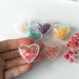 10pcs Heart Shape Acrylic Charms 3D Pendants Dried Flower In Ball Jewelry Making