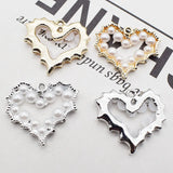10pcs Alloy Heart Shape Pendant with Hollow Pearls Silver DIY Jewelry