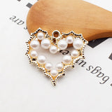 10pcs Alloy Heart Shape Pendant with Hollow Pearls Silver DIY Jewelry