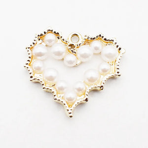 10pcs Alloy Heart Shape Pendant with Hollow Pearls Silver DIY Jewelry