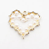 10pcs Alloy Heart Shape Pendant with Hollow Pearls Silver DIY Jewelry