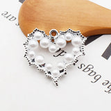 10pcs Alloy Heart Shape Pendant with Hollow Pearls Silver DIY Jewelry