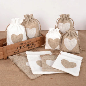 10pcs Heart Jute Burlap Bags Jewelry Pouches Xmas Wedding Gift Packaging