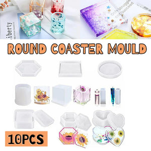 10pcs Coaster Silicone Resin Craft Mould Kit for Jewelry Bowl Mat DIY