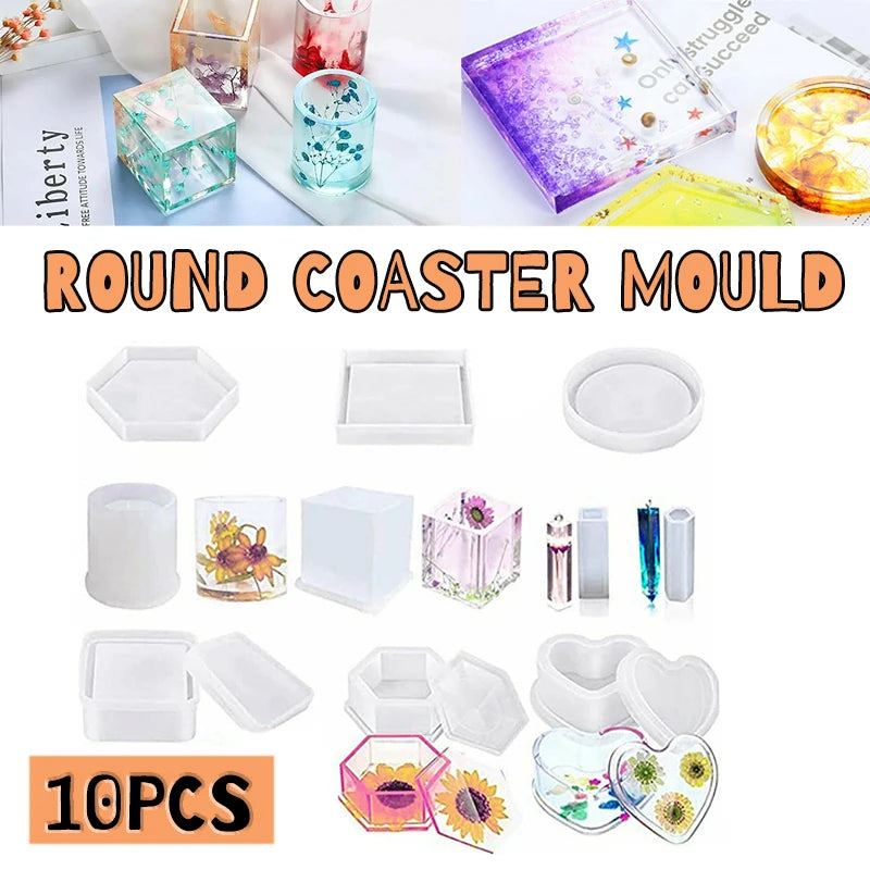 10pcs Coaster Silicone Resin Craft Mould Kit for Jewelry Bowl Mat DIY