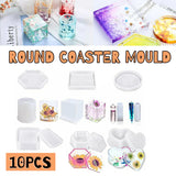 10pcs Coaster Silicone Resin Craft Mould Kit for Jewelry Bowl Mat DIY