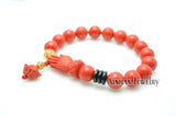 10pcs Red Cinnabar Hand Charm Bangles 8mm Round Beads Bracelets