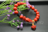 10pcs Red Cinnabar Hand Charm Bangles 8mm Round Beads Bracelets