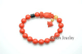 10pcs Red Cinnabar Hand Charm Bangles 8mm Round Beads Bracelets