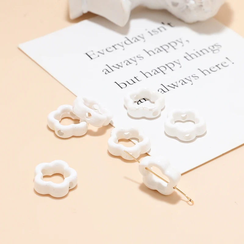 10pcs Hollow Flower Ceramic Beads DIY Jewelry Chain Charms