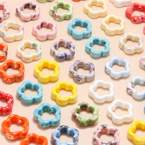 10pcs Hollow Flower Ceramic Beads DIY Jewelry Chain Charms
