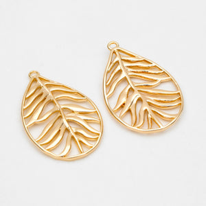 10pcs Hollow Leaf Pendants 27x17mm 18K Plated Charms DIY Jewelry Making