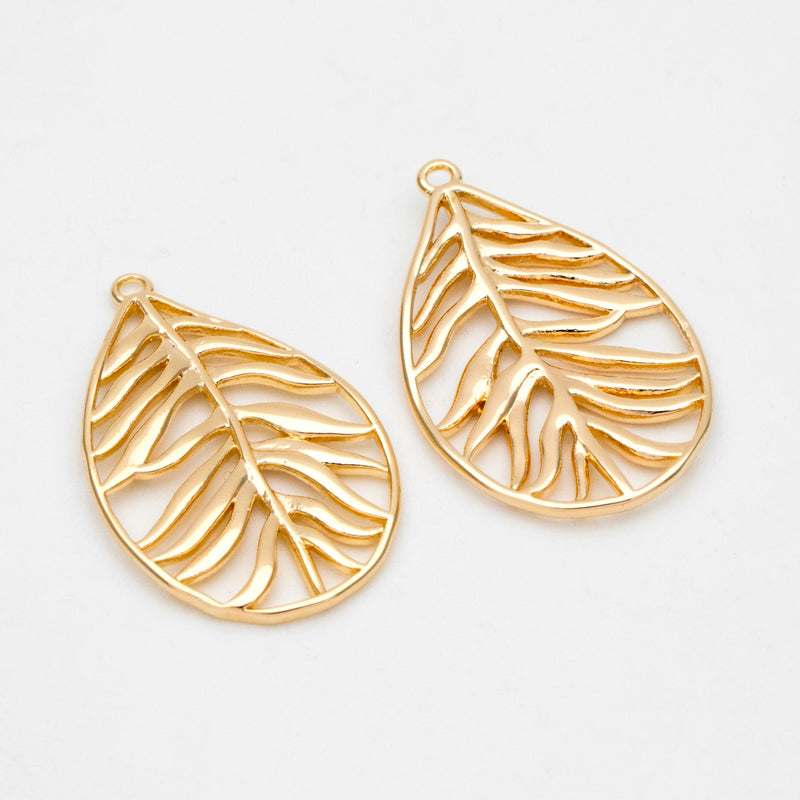 10pcs Hollow Leaf Pendants 27x17mm 18K Plated Charms DIY Jewelry Making
