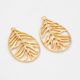 10pcs Hollow Leaf Pendants 27x17mm 18K Plated Charms DIY Jewelry Making