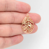 10pcs Hollow Leaf Pendants 27x17mm 18K Plated Charms DIY Jewelry Making