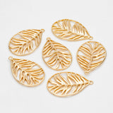 10pcs Hollow Leaf Pendants 27x17mm 18K Plated Charms DIY Jewelry Making