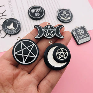 10pcs Witch Moon Crystal Ball Pendant Halloween DIY Necklace Making