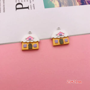 10pcs Resin Christmas House Charm Pendant for DIY Making