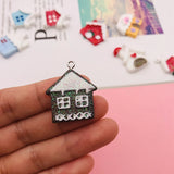 10pcs Resin Christmas House Charm Pendant for DIY Making
