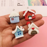 10pcs Resin Christmas House Charm Pendant for DIY Making