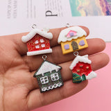 10pcs Resin Christmas House Charm Pendant for DIY Making
