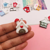 10pcs Resin Christmas House Charm Pendant for DIY Making