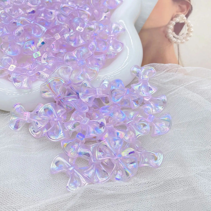10pcs Ice Permeable 3D Fine Sparkling Skirt Knot Bow Beads ZZ118